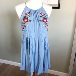 Nordstrom lush blue embroidered skater dress sz M